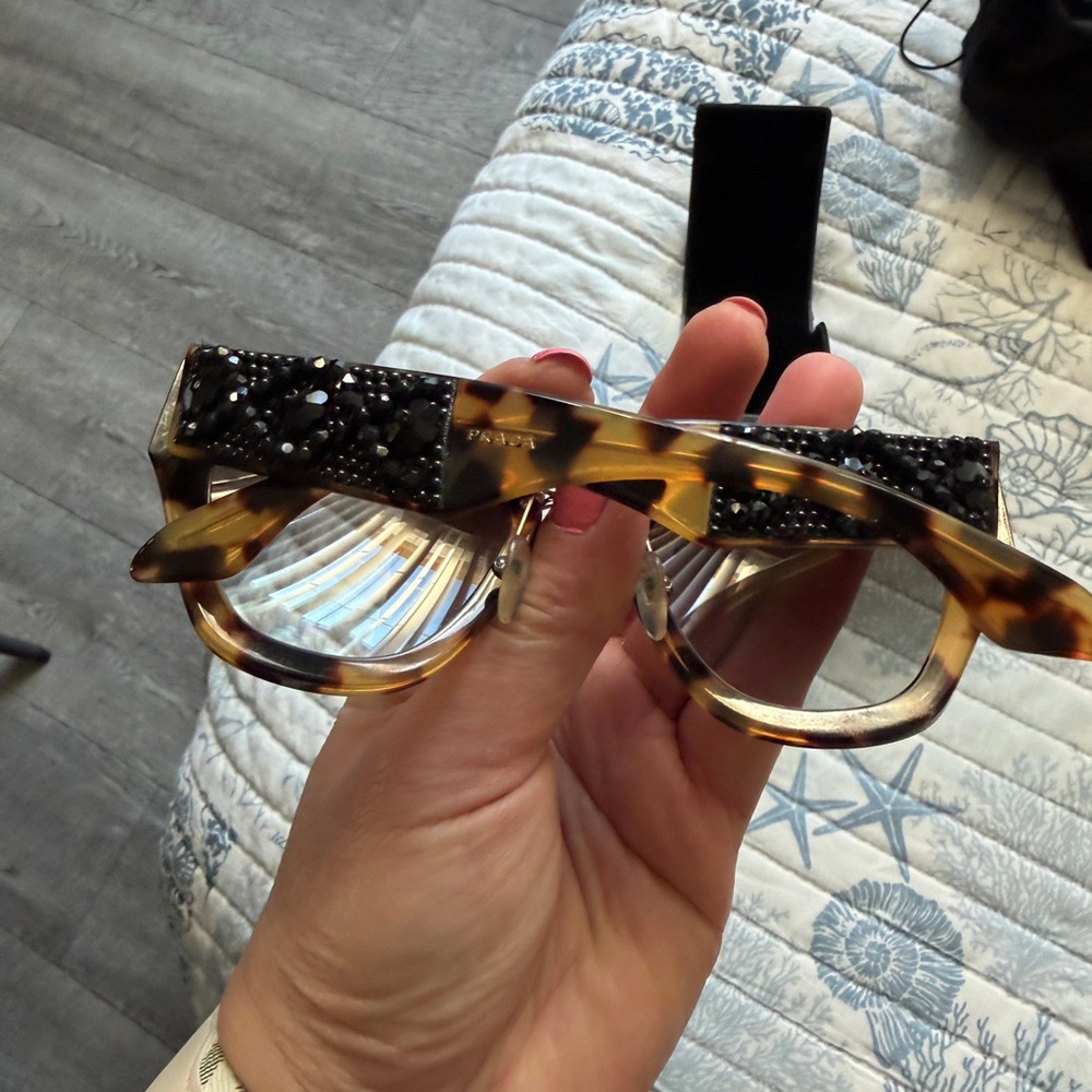 Prada Tortoiseshell and Black Embellished Glasses